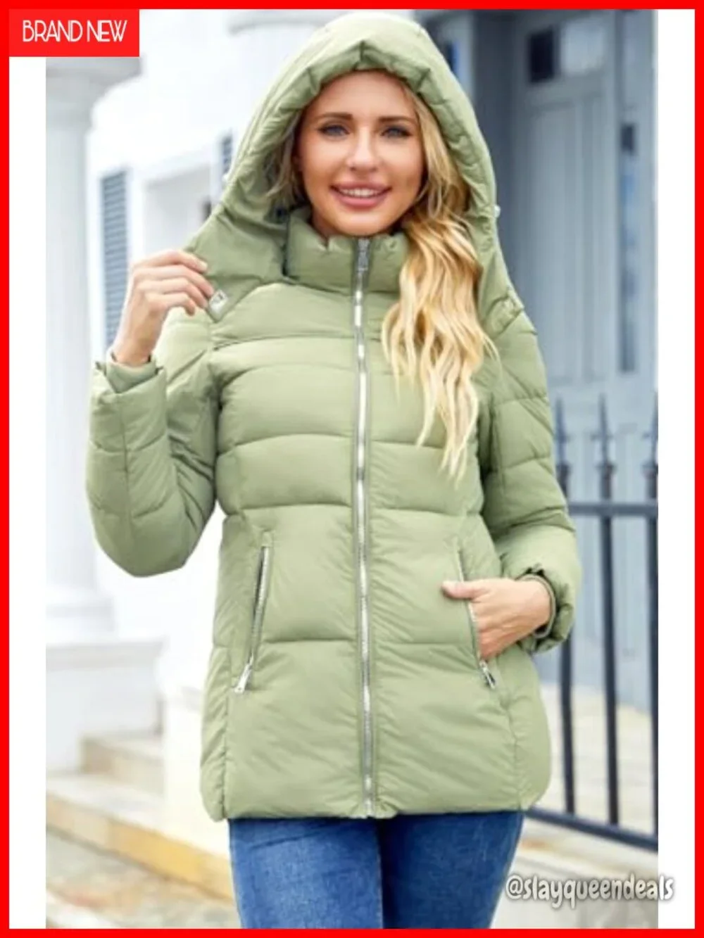 Womens Packable Puffer Jacket Winter Coat Hooded Lightweight Thickened Down